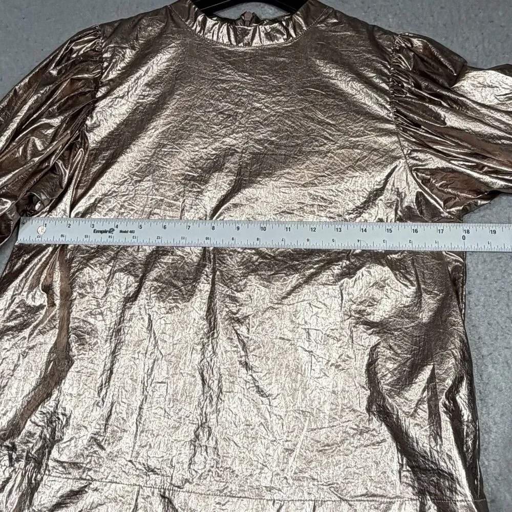 Farm Rio Puff Sleeve Blouse Women’s Size Medium Rose Gold Metallic Nylon